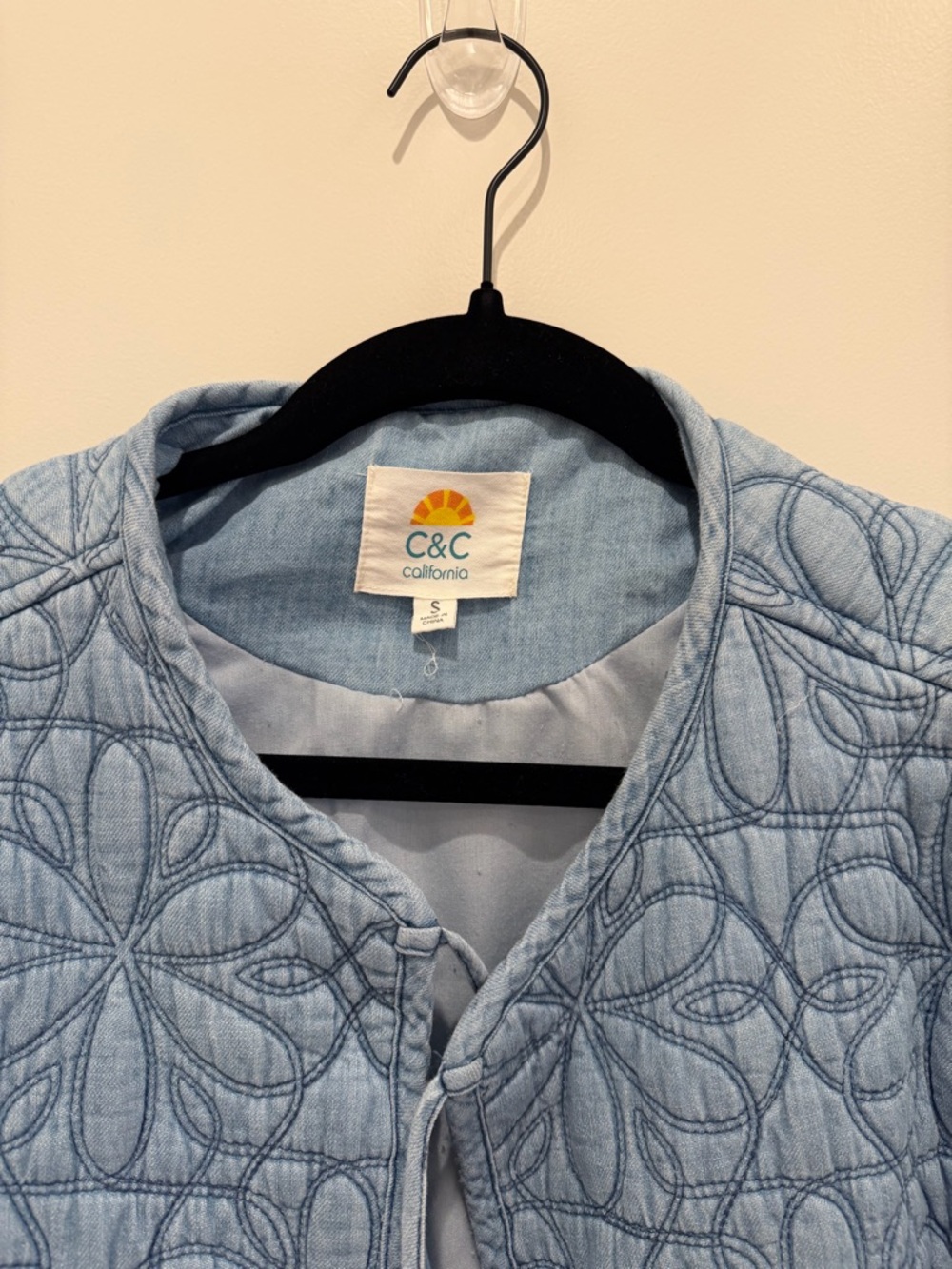 C&C California Light Blue Quilted Tie-Front Jacket - Picture 6 of 9